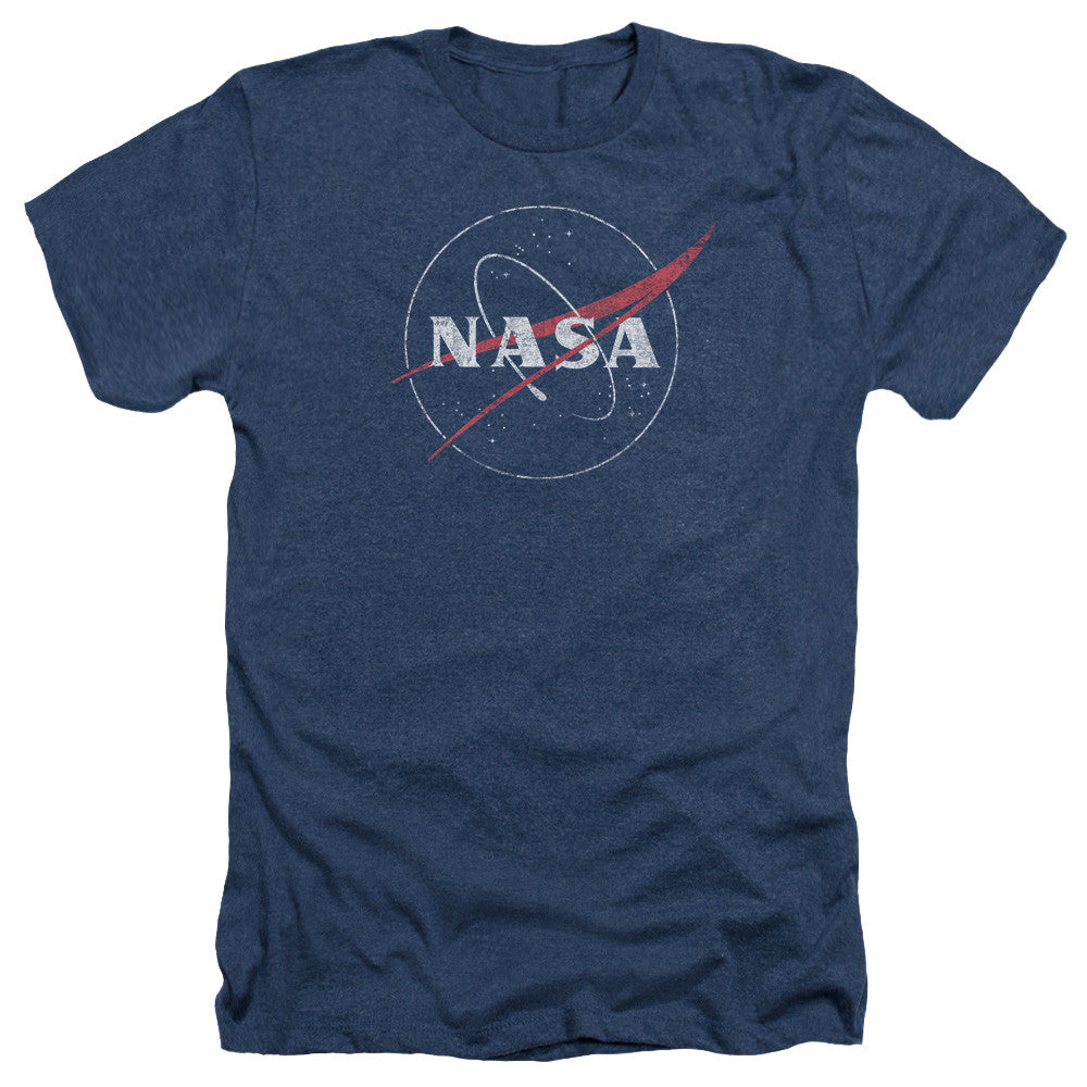 NASA Distressed Logo Adult Heather T-Shirt Navy