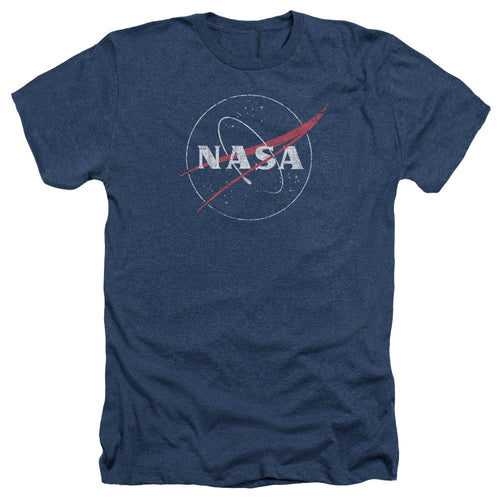 NASA Distressed Logo Adult Heather T-Shirt Navy