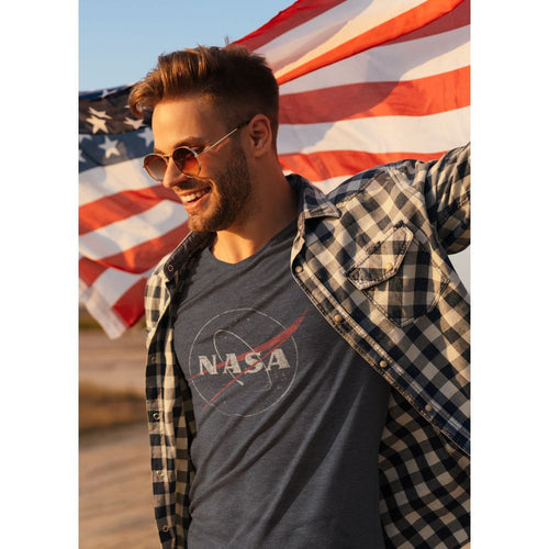 NASA Distressed Logo Adult Heather T-Shirt Navy