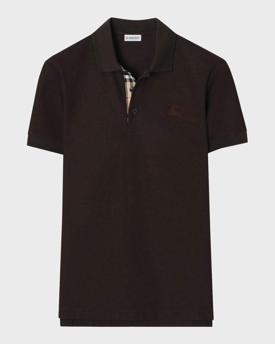 Burberry Men's Check-Placket Cotton Polo Shirt Brown