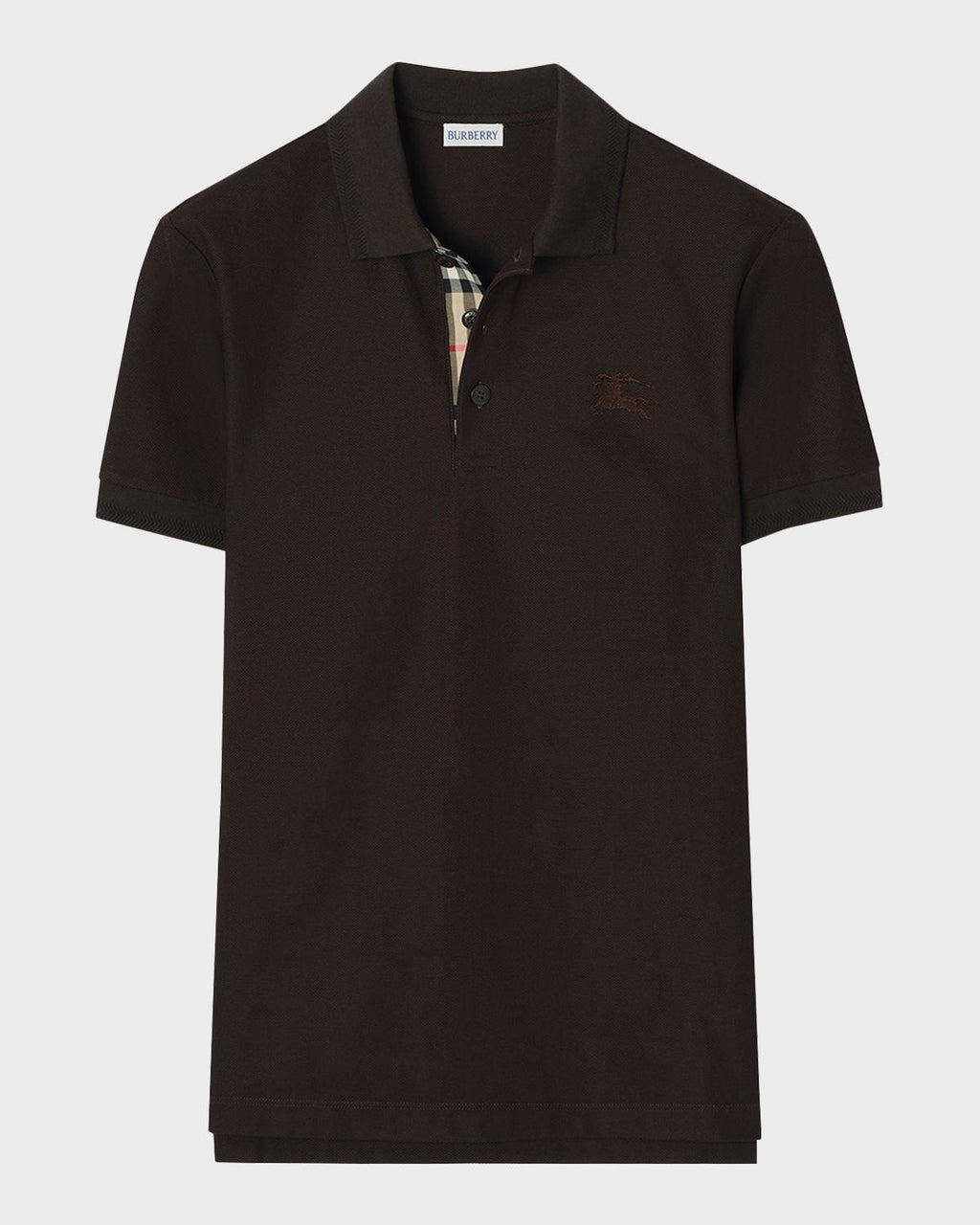 Burberry Men's Check-Placket Cotton Polo Shirt Brown