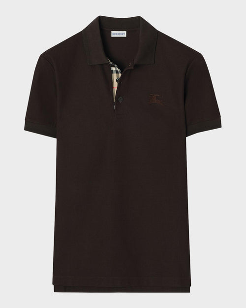 Burberry Men's Check-Placket Cotton Polo Shirt Brown
