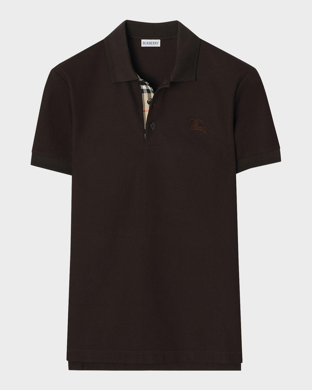 Burberry Men's Check-Placket Cotton Polo Shirt Brown