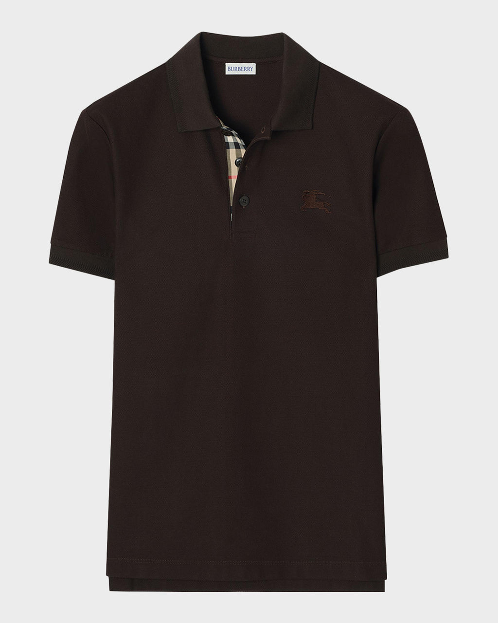 Burberry Men's Check-Placket Cotton Polo Shirt Brown