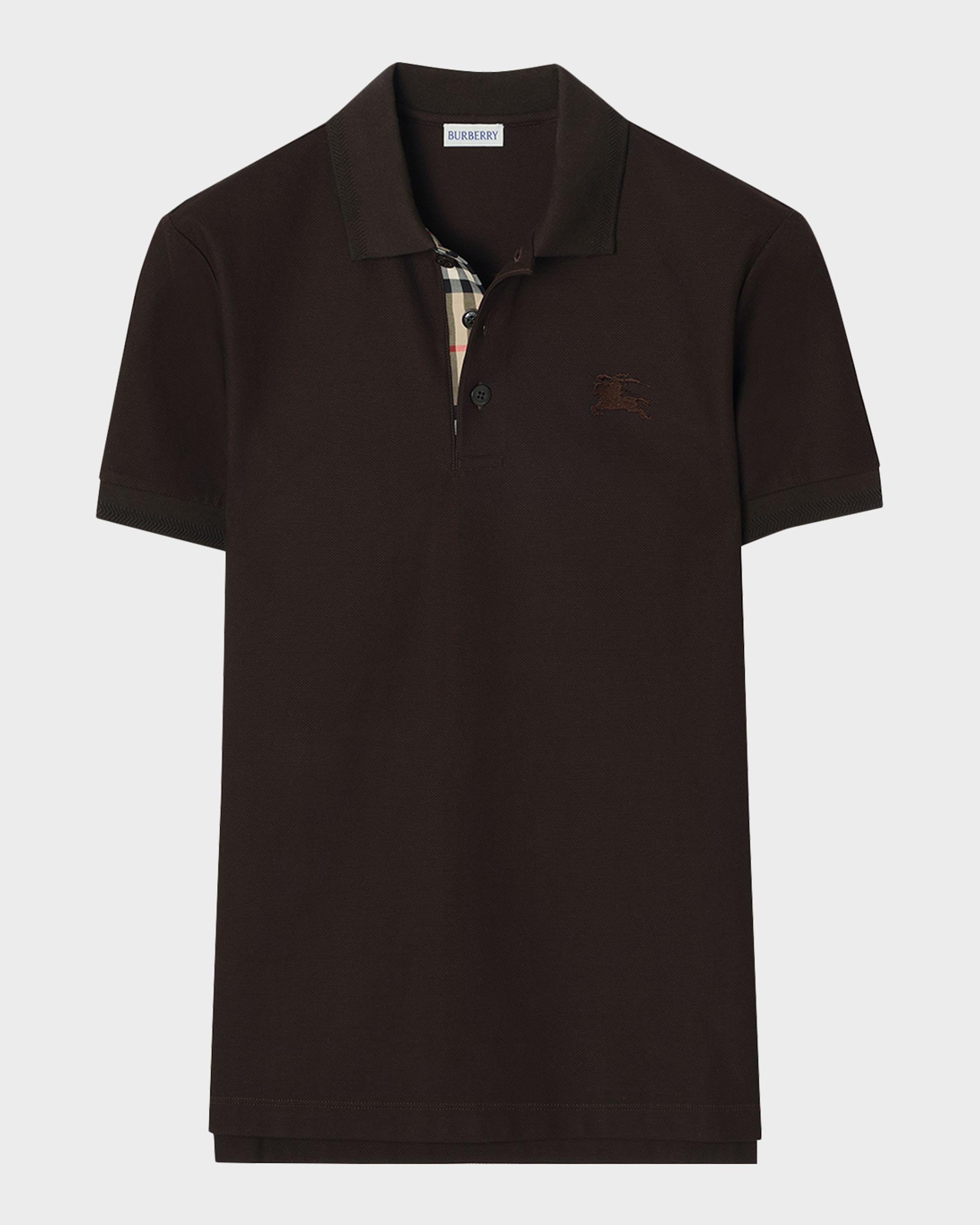 Burberry Men's Check-Placket Cotton Polo Shirt Brown