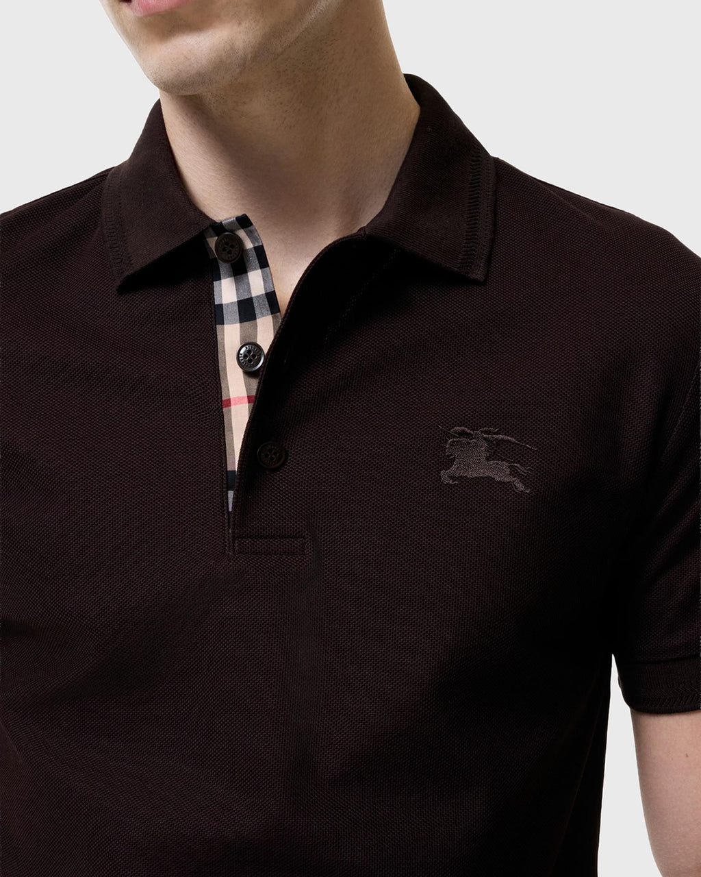 Burberry Men's Check-Placket Cotton Polo Shirt Brown